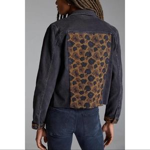 NEW Anthropologie x Driftwood Leopard-Trimmed Denim Jacket